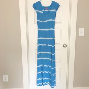 Blue & White Tie Die Beach Maxi Dress ~ EUC
